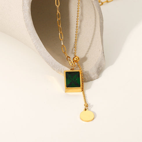 Y-formad Halsband/ Grön Cubic Zirconia